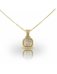14KT Yellow Gold Stunning Square Diamond Fashion Pendant with Rope Detailing. 3/8 CTW