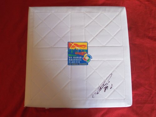 Team Japan Star Kenji Johjima Autographed World Baseball Classic Full Size Base, Proof Photo of Kenji Signing for Us.
