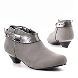 Damen Schuhe, STIEFELETTEN, RIEMCHEN ANKLE BOOTS, DS-2010-2, Synthetik in hochwertiger Leder Optik, Grau, Gr 37