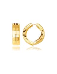 14K Two-Tone Gold Reversible Textured Hinged Hoop Huggie Earrings