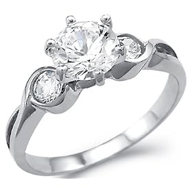 Solid 14k White Gold Three 3 Stone Engagement Wedding CZ Cubic Zirconia Ring Round Cut 1.5 ct: Jewelry