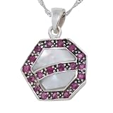 EXP Pink Ruby & Mother Of Pearl Sterling Silver Pendant Necklace