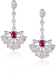CZ by Kenneth Jay Lane "Vintage Cubic Zirconia" Rhodium-Plated Pink Hanging Lotus Earrings