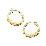 14K Two Tone Gold 2 x 20 MM Applique Hoop Earrings