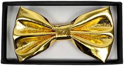 Men's Gold Metallic Solid Banded Bow Tie