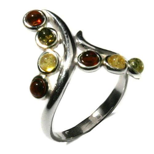 Multicolor Amber Sterling Silver Tiny Stones Twig Ring Sizes 5,6,7,8,9,10,11,12