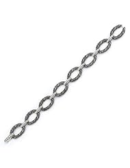 Sterling Silver & Cz Black Rhodium Plated Link Bracelet