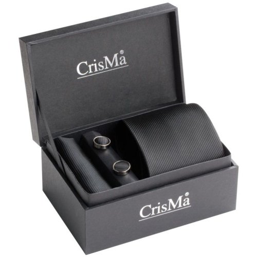 Krawatte Manschettenknöpfe Seideneinstecktuch Geschenkset mit Koffer Schatulle Geschenkbox - 7029703-schwarz - Material: Seide