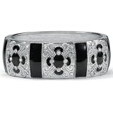 Black Enamel Silvertone Filigree Bangle Bracelet 8