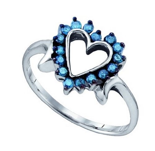 Blue Diamond .25 Cts White Gold 10k Heart Ring