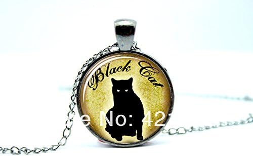 Pretty Lee 2015 Fashion Cat Necklace Cute Halloween Jewelry Black Kitty Pendant Glass Cabochon Necklace 3088 Christmas gift