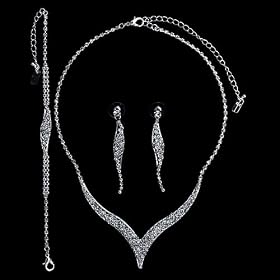 Silver Tone Rhinestone Crystal Wedding Bridal Necklace Earrings Bracelet 3-Piece Set