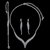 Valentine Day Silver Tone Rhinestone Bridal Necklace Earrings Bracelet 3-pcs Set