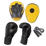 FG Yellow/Black 3 pcs Focus Pads Boxing Gloves nylon Skipping Rope Hook & Jab Pads Kickboxing martial arts training equipment.