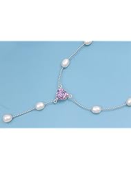 Sterling Silver Amethyst CZ Heart Center w/ Pearl Beads Necklace