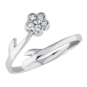 Body Jewelry: Cubic Zirconia (CZ) Flower Toe Ring in 14k White Gold