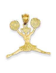14k Yellow Gold Cheerleader Jumping with Pom-Poms Pendant