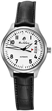 Royal Luminous Water Resistant Date Analog Big White Dial Black Leather Strap Automatic Mechanical Watch