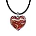 Opal Pink Colored Murano Glass Heart with Pure Platinum Pendant, 18" Silk Cord with 2" Extender