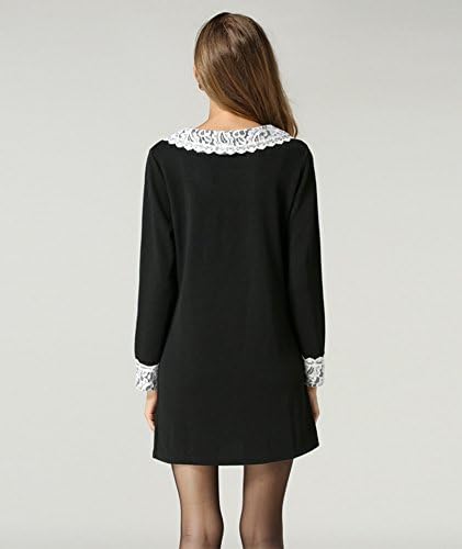 Oupay Women Fall Winter Lace Peter Pan Collar Slim Fit Bottoming Shirt Dress XXL Black