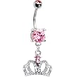 Pink Cubic Zirconia Princess Crown Belly Ring