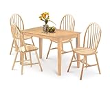 Natural Finish Spindle Back Dining Table Set 4 Chairs