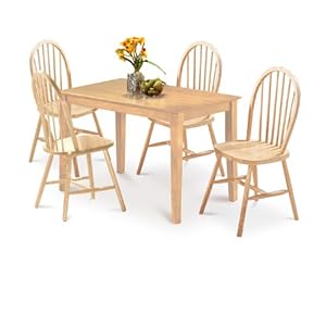 Natural Finish Spindle Back Dining Table Set 4 Chairs