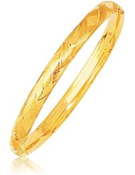14k Yellow Gold Domed Bangle with a Weave Motif