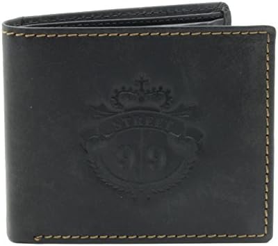 STREET 99 Black Men's Vintage Real Buffalo Leather 6 Credit Card East West Billfold