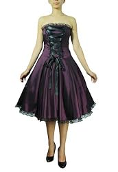 Gothic Rockabilly Purple Satin Corset Lace-up Dress 10/M