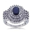 Blue Sapphire & Diamond Cocktail Ring in White Gold 2 CTTW