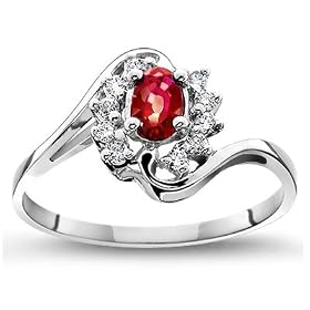 January-Created Garnet' Mother's Day Diamond Ring in 14k White Gold (H/I1-I2, 1/6 ct. tw.)