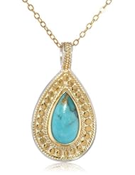 Anna Beck Designs "Gili Green Amethyst" 18k Gold-Plated Green Amethyst and Moonstone Teardrop Pendant Necklace, 18"