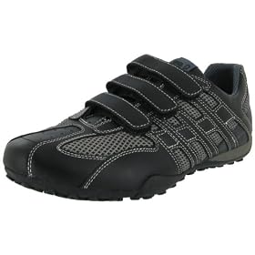 Buy GEOX Snake Mens Leather Mesh Velcro Straps Athletic Casual Shoes Sneakers Black Dark Grey by Geox