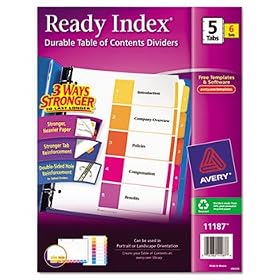 Ready Index Contemporary Contents Divider, 1-5, Multicolor, Letter, 6 Sets