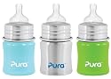 Pura Stainless Kiki Three Infant Bottle Starter Set, 5 Ounce, Green/Aqua, 0-6 Months