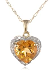 10k Gold Birthstone and Diamond Heart Pendant