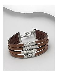 Brown Leather Bracelet In White Base