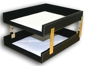 Rustic Genuine Leather Executive Double Front-Load Tray, Letter Size