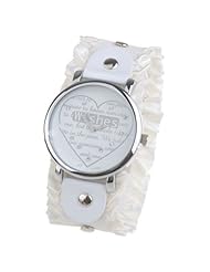 Stylish Rhinestones Wishes Heart Dial Quartz Watch Wristwatch with Flouncing Elastic Band for Lady Woman Girl Female - White SWWM3-59090