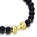 Mens Boys 8MM Black Onyx Bead Bracelet with Gold Color Barbell Dumbbell, Prayer Mala