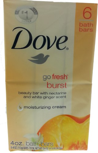 Dove Go Fresh Burst Beauty Bars, Nectarine and White Ginger Scent, 6 Pack