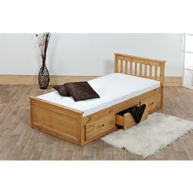 3ft Single Captain Cabin Storage Solid Pine Wooden Bed Bedframe - Waxed Pine Finish (Made from High Quality Brazilian Sustainable Pine)
