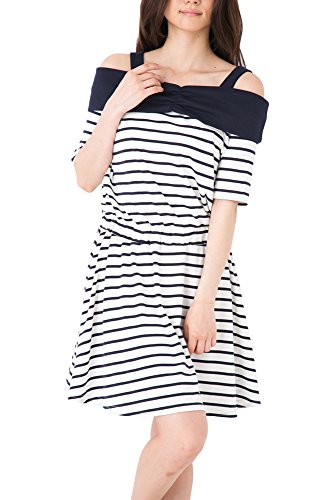 (Goldjapan)ゴールドジャパン 大きいサイズ レディース ボーダー柄 オフショルダー ワンピース 伸びる 伸縮性 半袖 半そで 七分袖 7分袖 チュニック Aライン 体型カバー フォーマル パーティー ドレス 結婚式 二次会 入学式 入園式 カジュアル エレガント きれいめ ワンピ エレガント maru-415007