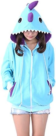 Mwfshop Unisex Cosplay Costumes Plush Animal Pajamas Onesie Hoodie Suits Jacket Dinosaur Blue L
