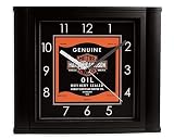 Harley-Davidson® Oil Can Clock. Plastic casing and glass lens. Brushed chrome hour and minute hands. Measures 11 1/2 x 9 1/4. 99358-09V