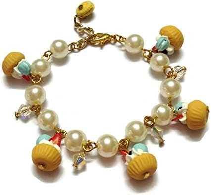 Sweetietiny Sweet Cupcake Macaron Polymer Clay Swarovski Crystal Element 6.5inch Charm Bracelets
