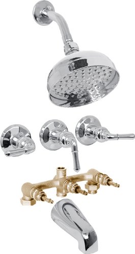 Polished Chrome 3 Handle 6 Rain Head Bathtub/Tub Shower Faucet