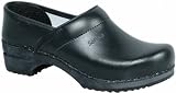 Sanita Women's Wood Classic Closed Back Black Leather Clog