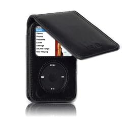 160GB iPod Classic echt Leder Schutz Flip Case mit abnehmbarem Carabiner - schwarz